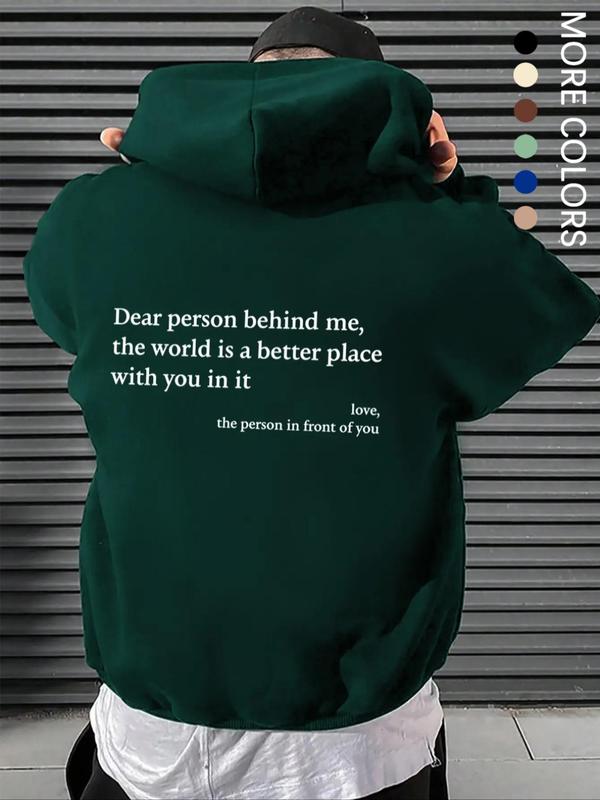 Men's Letter Print Pocket Drawstring Graphic Hoodie, Casual Soft Drop Shoulder Long Sleeves Hooded Sweatshirt Pullover Tops, Lazy School Streetwear Outfit, Going out Outfits, Spring Fall Menswear