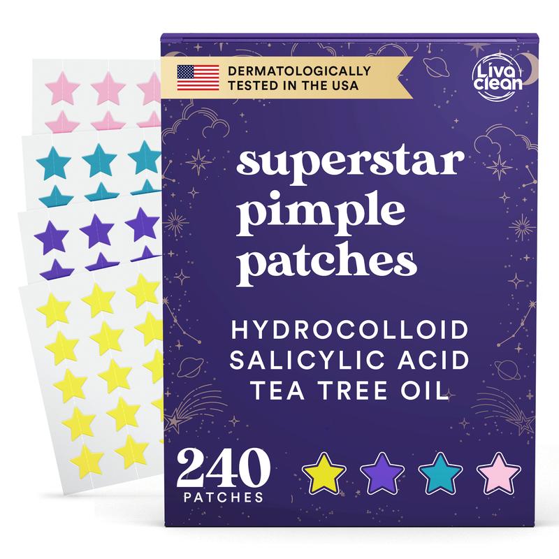 LivaClean Superstar Pimple Patches 240 CT with Hydrocolloid Salicylic Acid & Tea Tree Oil for Mark-Free Blemish Treatment