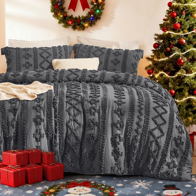 Bedsure Tufted Boho Decorative Bedding Set Comforter Boho Bed Set, GentleSoft 3 Pieces Farmhouse Shabby Chic Embroidery Bedding, Soft Jacquard Comforter for All Seasons Gifts