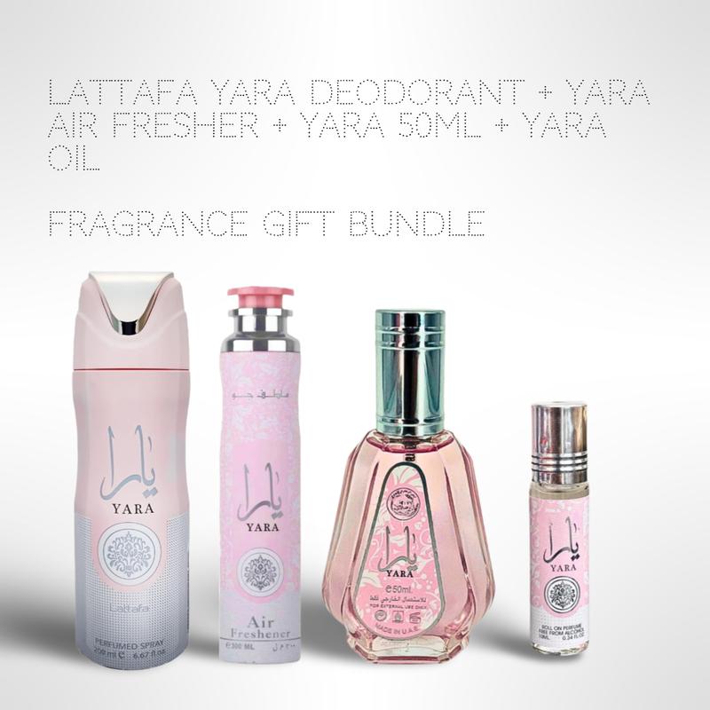 Most Loved Yara Bundle-Lattafa Yara Deodorant + Yara AIR FRESHER + Yara 50ML + Yara Oil 10ml - Fragrance Collection Starter Pack - Fragrance Gift Bundle, Body Care, Floral