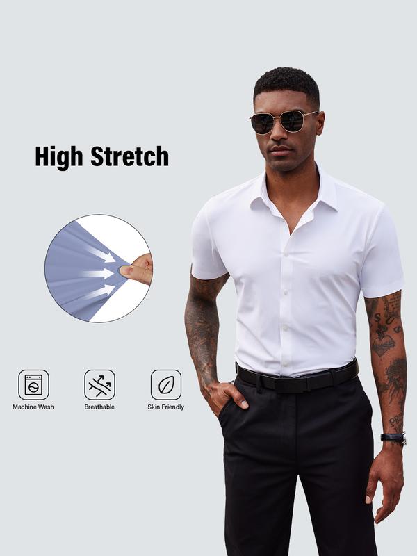 2-Pack Alimens&Gentle Men's Stretch Dress Shirts Short Sleeve Slim Fit Business Casual Button Down Shirts Muscle Fit Men's Dress Shirts Shortsleeve Menswear gifts for dad Top Plain FathersDayGift