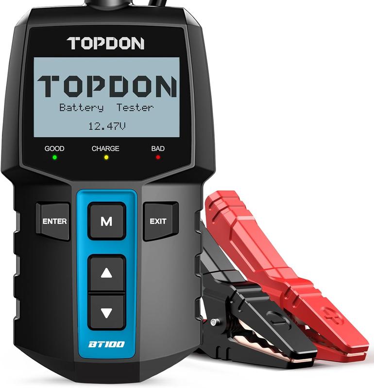 TOPDON BT100 Car Battery Tester 12V Load Tester,  100-2000 CCA Automotive Alternator Tester Digital Auto Battery Analyzer Charging Cranking System Tester for Car Truck Motorcycle ATV SUV Yacht