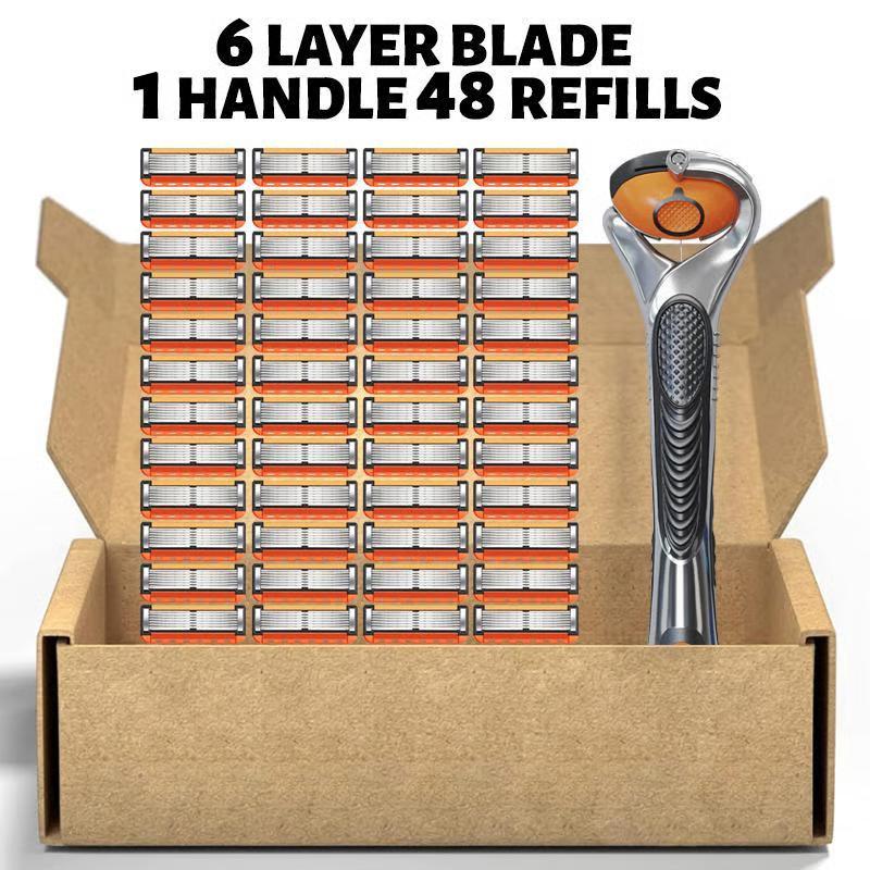 48/24-Piece Men's Razor Blade Replacement Set with Handle - Ultra Sharp Stainless Steel Blades for Smooth Shaving, Works with Standard Razor Handles, Bulk Disposable Blades Face Head Body Shaving