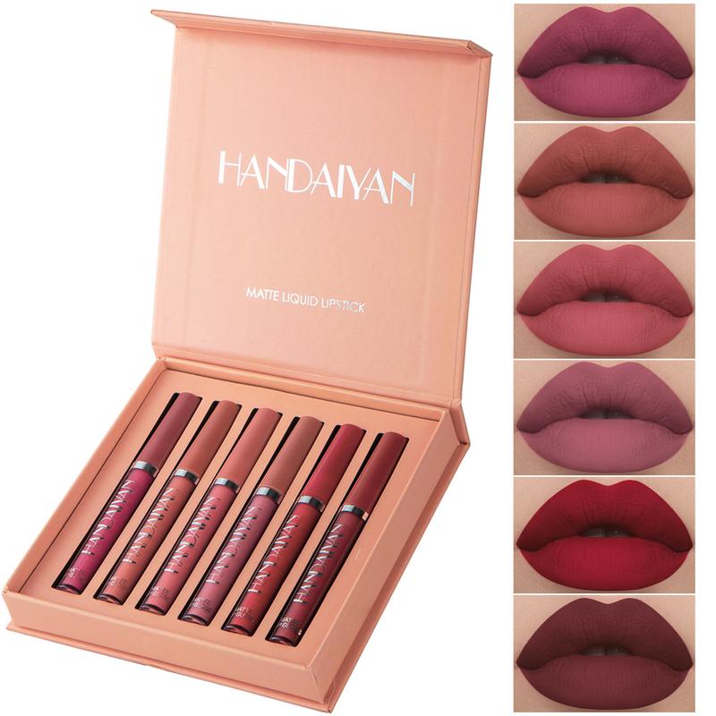 Long-lasting matte lip gloss set, 6 pieces/box, waterproof lip gloss, moisturizing matte lipstick, suitable for all occasions, lip gloss and lip color set, a great gift for girls, Christmas gift, Valentine's Day gift.