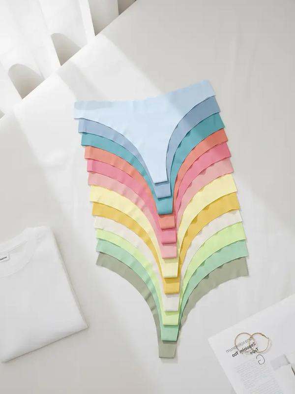 Women's Solid Color Scallop-Trim Thong, Soft Comfy Breathable Low-Rise Panties for Daily Wear, Ladies Seamless Panties Set for All Seasons