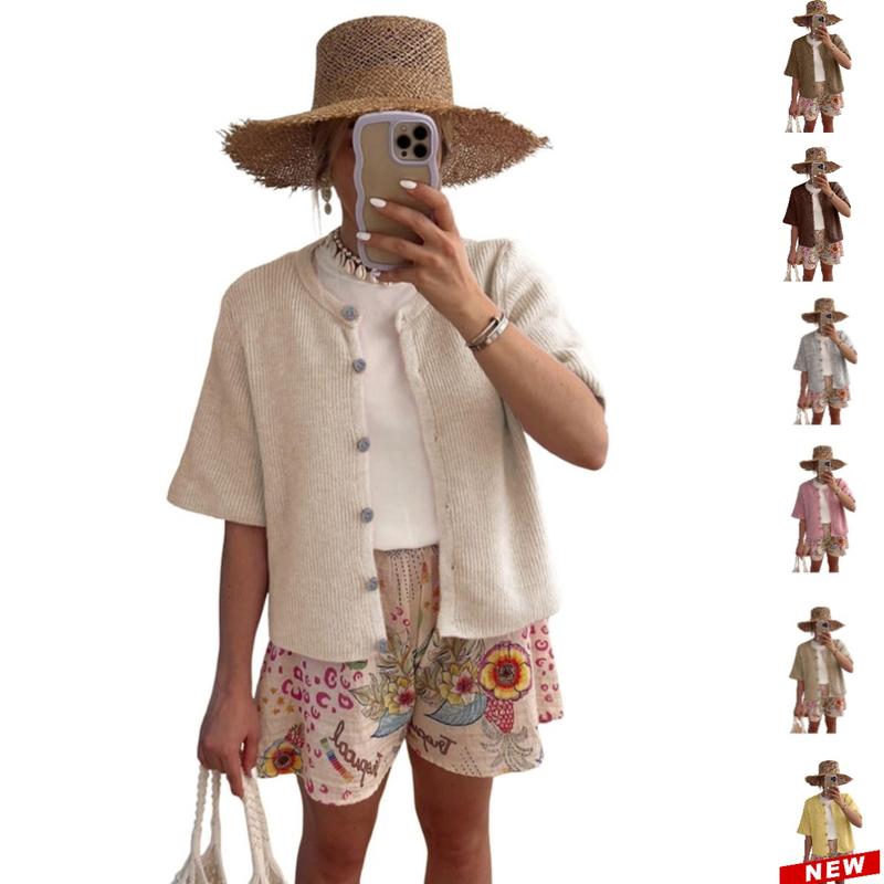 Tanming Women's Short Sleeve Cardigan Sweater - Crew Neck, Soft Ribbed Knitting Fabric, Button-Down, Fitted, Lightweight Breathable Clothes for Casual Office, Spring Summer Layering Cover Up (Women's Tops) #SpringStatements,summerwins