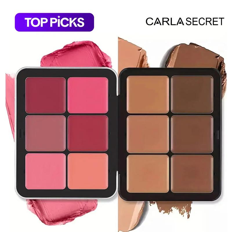 12-Color Blush Palette, 1 Box Matte & Glitter Highlighter Palette, Long-Lasting Lightweight Blush & Concealer Palette for Natural Daily Makeup