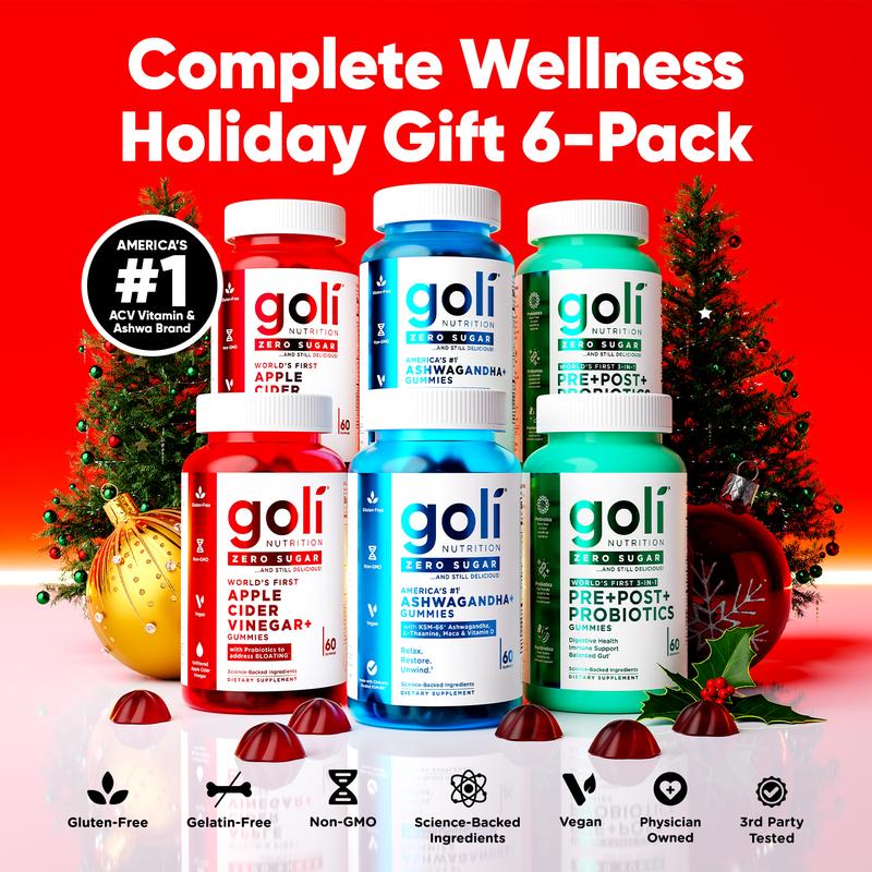 Zero Sugar Best Seller 6 Pack Value Bundle - World's First 3-in-1 Pre, Post, Probiotic, Apple Cider Vinegar with Vitamin B12 and Probiotics To Address Bloating, Ashwagandha & L-Theanine, Vitamin D gummies. Gluten-Free, Vegan, Non-GMO & Gelatin-Free