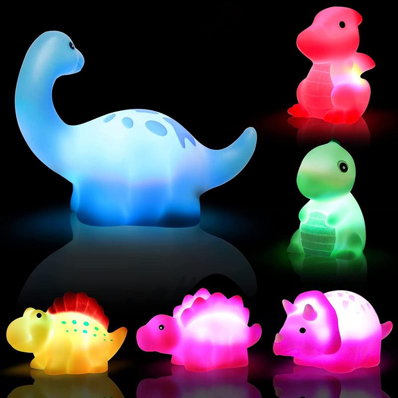 Glowing Dinosaur Shaped Bath Toy, 6 Counts/set Waterproof Light Up Dinosaur Toy, Fun Animals Bathing Toys for Birthday Gift, Anxiety Relief Products