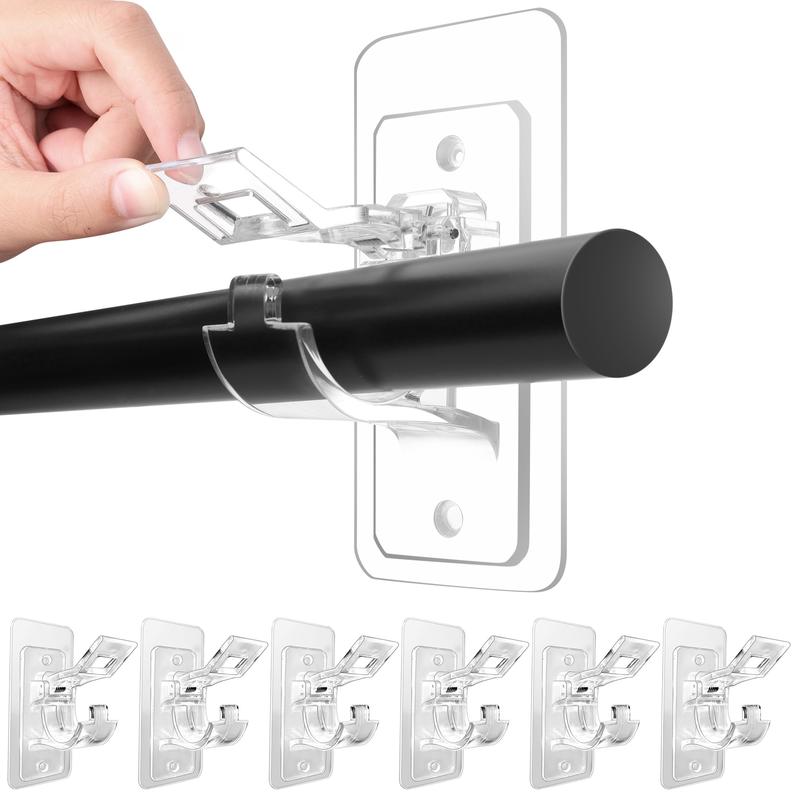 6-Pack No Drill Needed Curtain Rod Holders Brackets, Self Adhesive Rod Holder Hooks, Multipurpose Nail Free Stick on Curtain Rod Hooks Decor Bathroom,summerwins