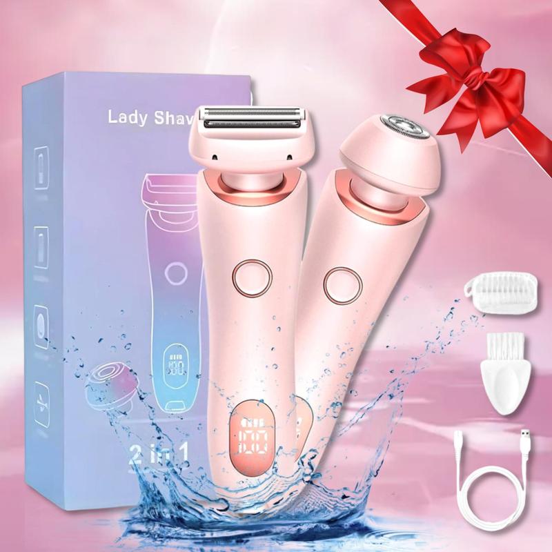 Electric Shaver, Women's Shaver, LED Display Bikini Trimmer, Electric Shaver and Razor Rechargeable, Waterproof IPX7 2-in-1 Body and Facial Epilator, Body Hair Trimmer