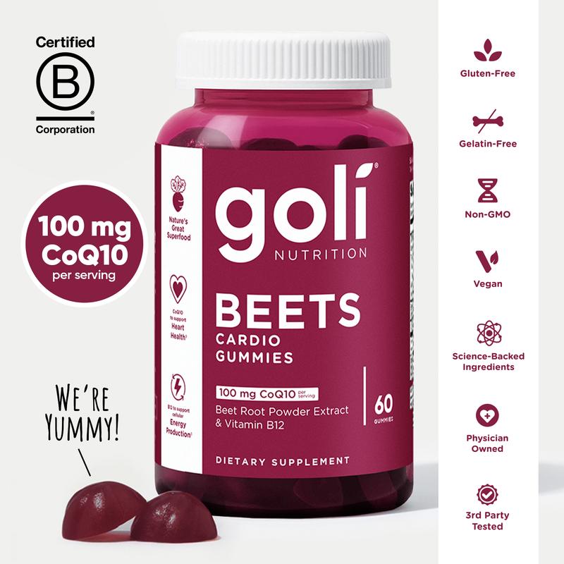 Goli Beets Cardio Gummy - Beet Root Extract & 100mg CoQ10, Gluten-Free, Vegan, Non-GMO, and Gelatin-Free. Nature's Great Superfood