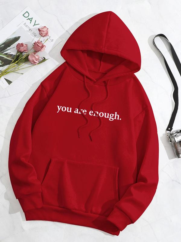 Women's Casual Letter Print Drop Shoulder Drawstring Hoodie Long Sleeve Pullover Top, Thermal Lined Pocket Hooded Sweatshirt for Spring & Fall Outdoor Street Sports