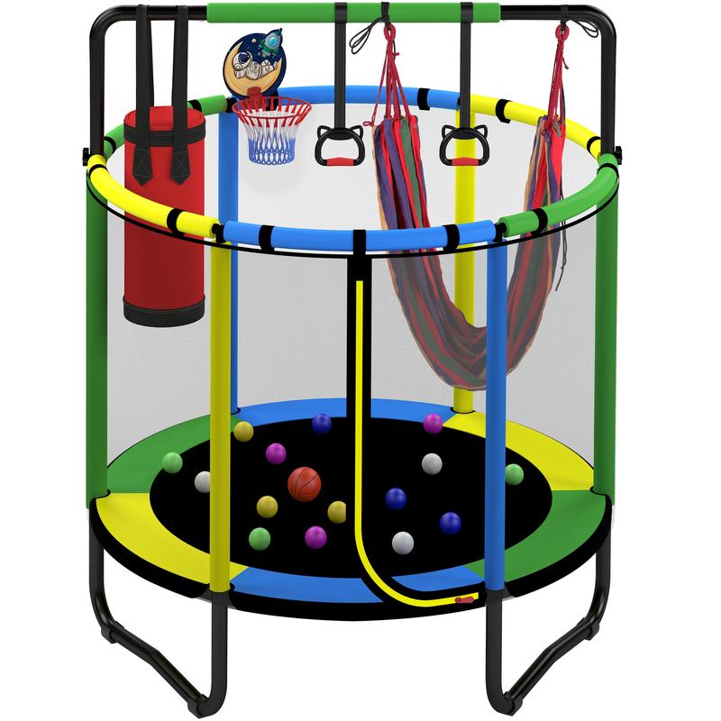 Segmart Mini Round Trampoline for Kids with Basketball Hoop, 55'' Indoor Outdoor Toddler Trampoline with Enclosure Net, Swing, Sandbag, Ring, Ocean Balls, Small Trampoline Gift for Boys Girls, Best Christmas Gift for Kids, Black Friday