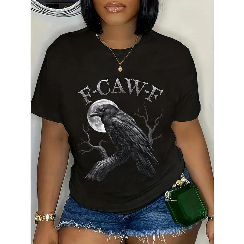 100% Cotton Black Crow, F-Caw-F Funny Black Bird moon Gothic Adult Humor T-Shirt Everyday Graphic