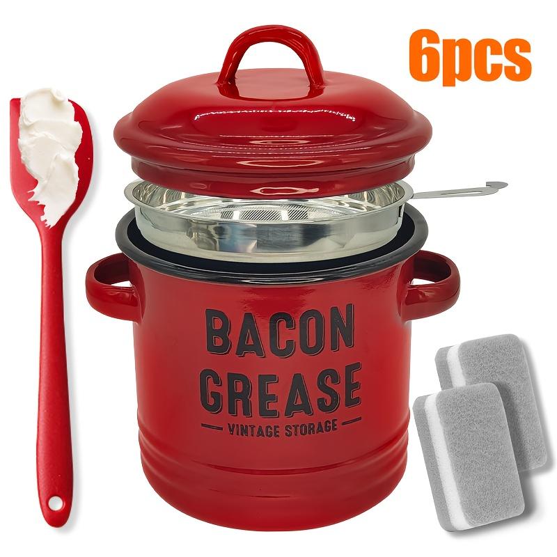 Bacon Grease Container with Strainer & Food-Grade Silicone Spatula& Silicone brush.Keeper, Kitchen Oil Dispenser with strainer & Lid, Olive Oil Dispenser, Bacon Grease Container,Large Enamel Rustic Farmhouse Fat Container. Kitchen Gadgets Clearance