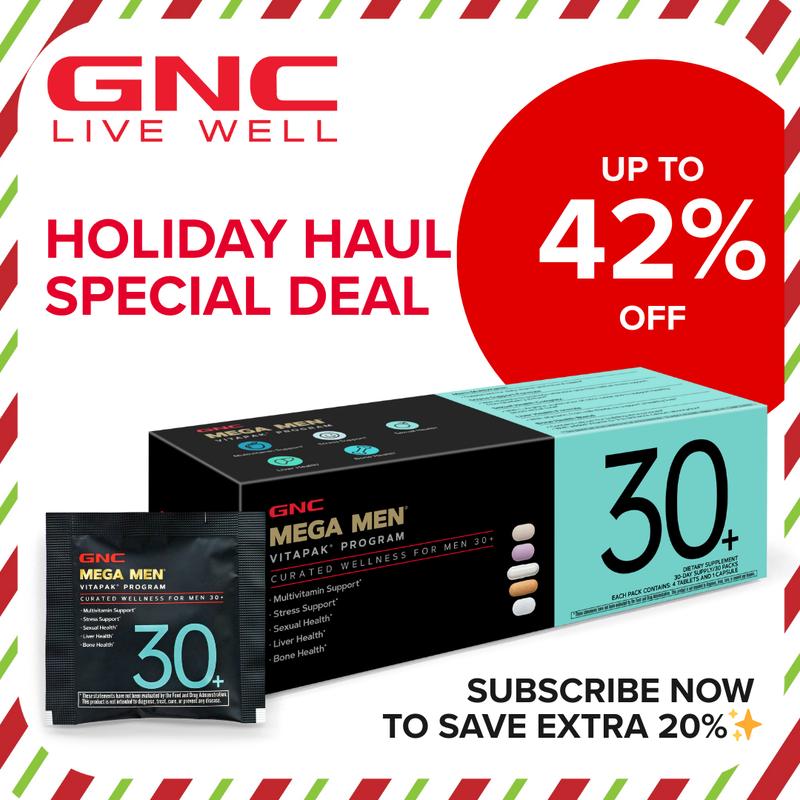 GNC Mega Men's 30+ Vitapak, 5-in-1, Multivitamin, Stress & Bone Support, 30 Count, Healthcare, Edible Dietary Supplement, Overall Wellness, Fitness