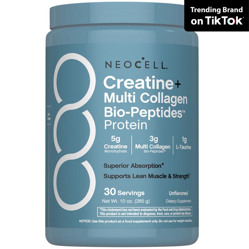 NeoCell Creatine Monohydrate Powder - With Multi Collagen Peptides - 30 Servings - Unflavored - for Women and Men