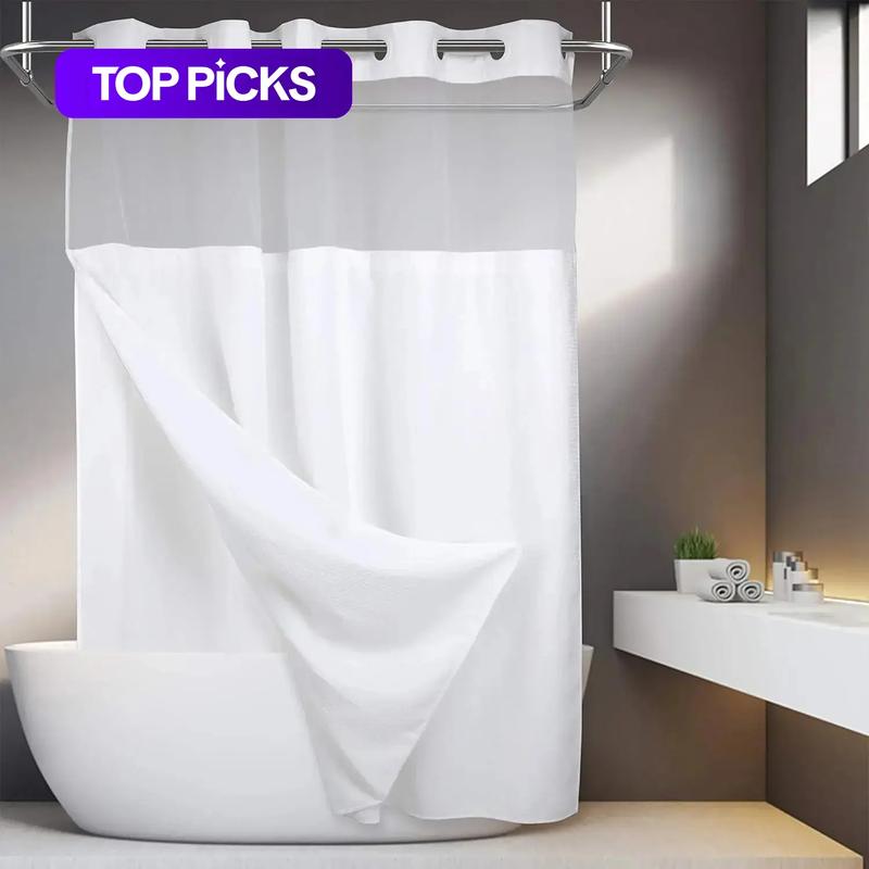 Waffle Pattern Shower Curtain, 1 Count Double-Layer Waterproof Shower Curtain, Removable Shower Curtain with Snaps, Bathroom Accessory & Supplies, Bathroom Restroom Decoration Accessories