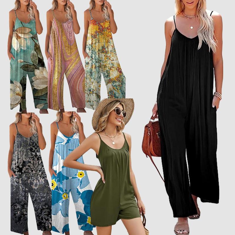 EVELLYHOOTD Plus Size Women Fashion Wide Leg Suspender Jumpsuit with Pockets Curvy Overalls 【Super Stretchy】【Plus Size M-3XL】