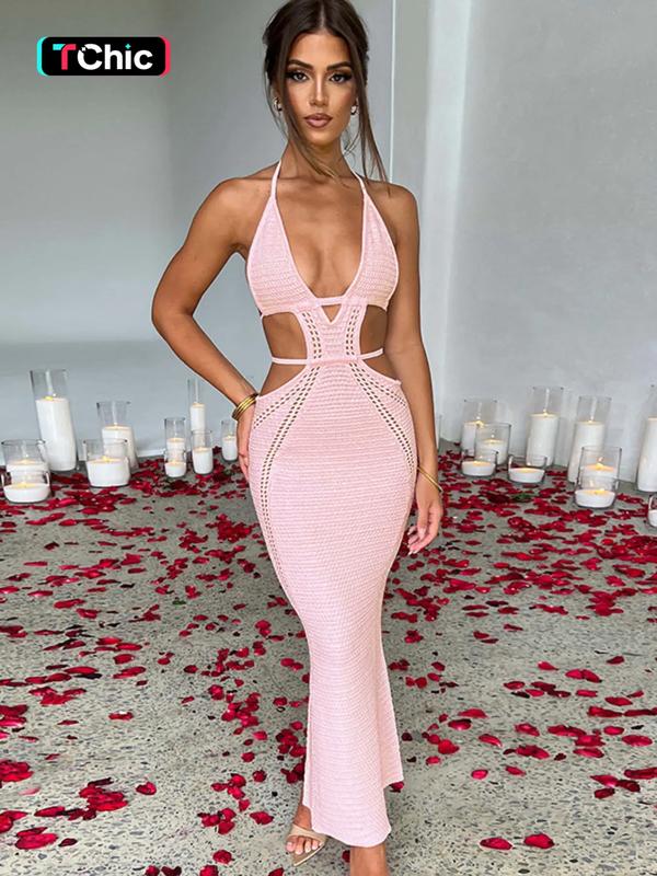 Women's Plain Cut Out Tie Back Cami Sleeveless Dress, Sexy Backless Halter Neck Dress for Parties, Clubs and Dating, Ladies Summer Homecoming Clothes