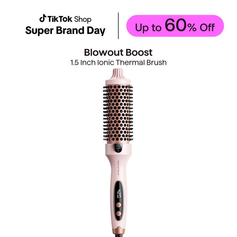 Wavytalk Blowout Boost Ionic Thermal Brush 1 1/2 Inch with LED Display, 300â-420â for Different Hair Types, 120-240V Universal Voltage