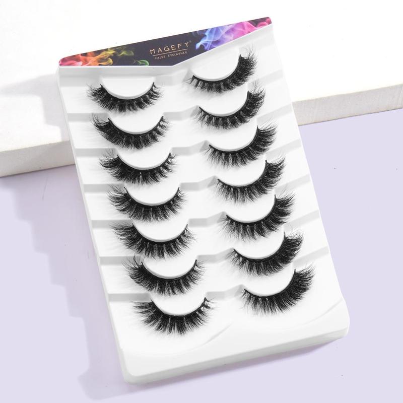 Magefy 7 Pairs Fluffy False Eyelashes Set with Auxiliary Tool, 2 Disposable Lash Brushes, 1 Brow Clip, Makeup Tools for Beauty Enhancements