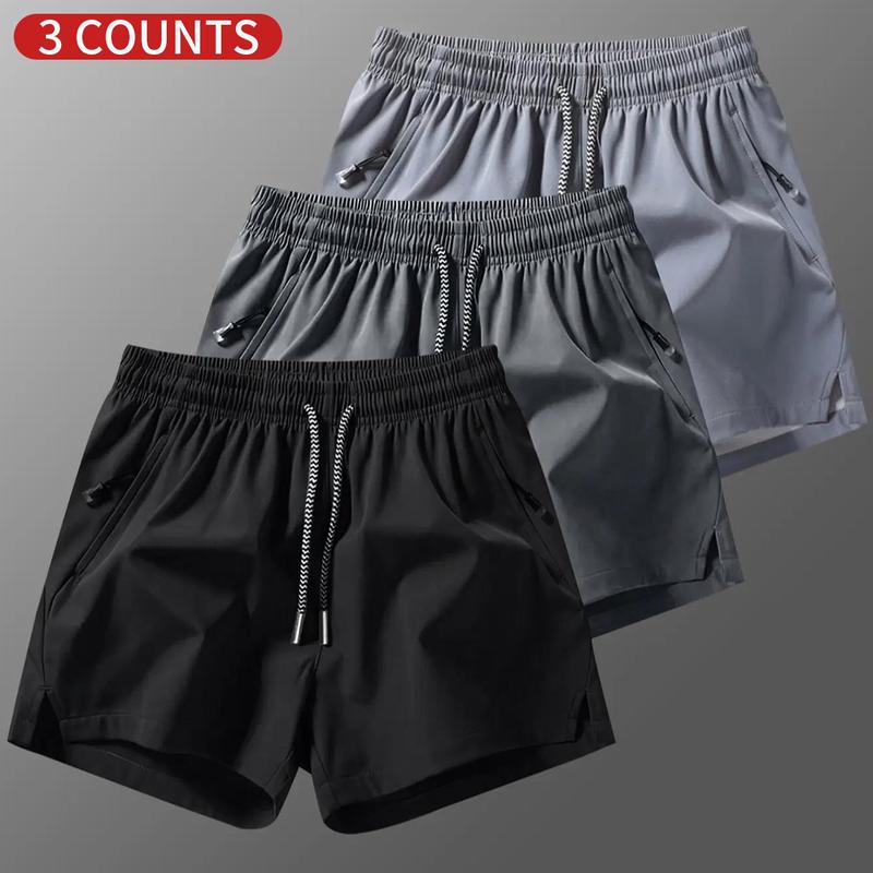 3 packs Men's Plain Solid Color Drawstring Pocket Shorts, Mens Clothing, zipper pocket,beach vacationoutfit Athleisure Casual Elastic Waist Pockets Shorts Summervibes for Summer Breathable Men's Athletic Bottoms for Daily Wear,Summer Shorts