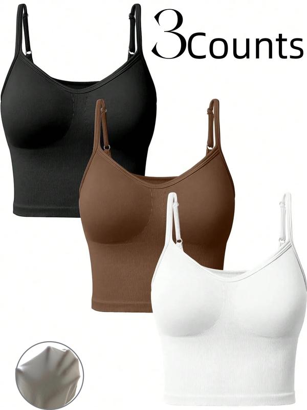 Women's 3-Piece Solid Color Adjustable Strap Seamless Sports Tank Tops, Breathable Summer Activewear for Indoor and Outdoor Use, Comfortable Tight-Fitting Clothing for Gym Workout, Running Wireless Sports Bras