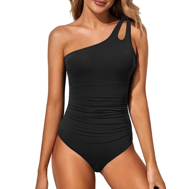 Holipick One Shoulder One Piece Swimsuit for Women Comfortable Tummy Control Bathing Suits Modest Full Coverage Keyhole Swimwear Beach Swimming Clothing  SwimWeek  summervibes