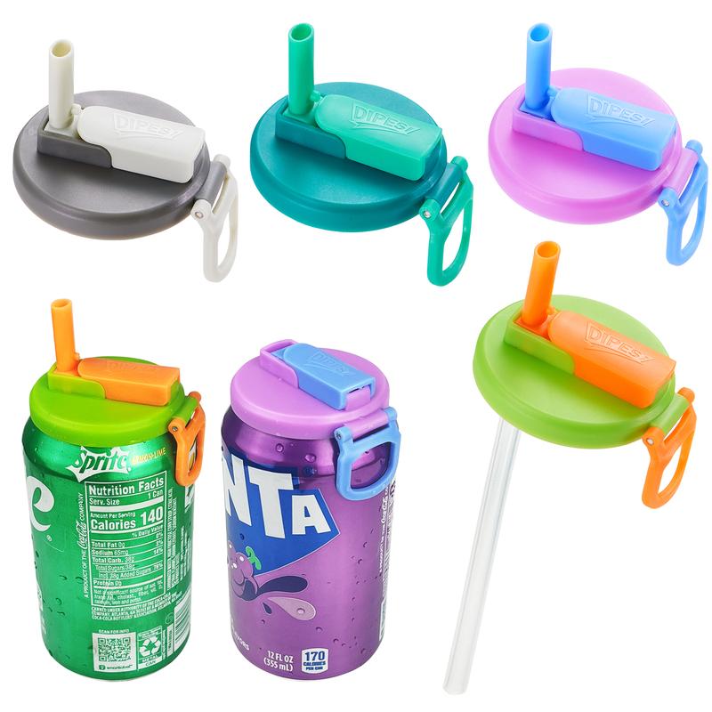 Summervibes DIPESI 4-Pack BPA-Free Soda Can Lids with Straw - Reusable Lids for Seltzer, Juice & Beverage, Silicone Straws Included Drink Covers Children's Day