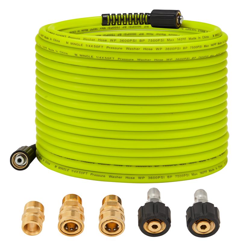 M MINGLE Pressure Washer Hose 50 FT x 1/4" - Replacement Power Wash Hose with Quick Connect Kits - High Pressure Hose with M22 14mm Fittings - 3600PSI, ChristmasGift