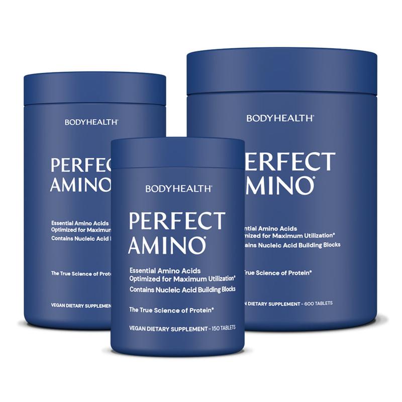 BODYHEALTH Perfect Amino Tablets - 8 Essential Amino Acids & 3 BCAAs for Muscle Recovery - Vegan Gluten-Free Dairy-Free Soy-Free Supplement - Edible Protein for Optimal Health & Fitness
