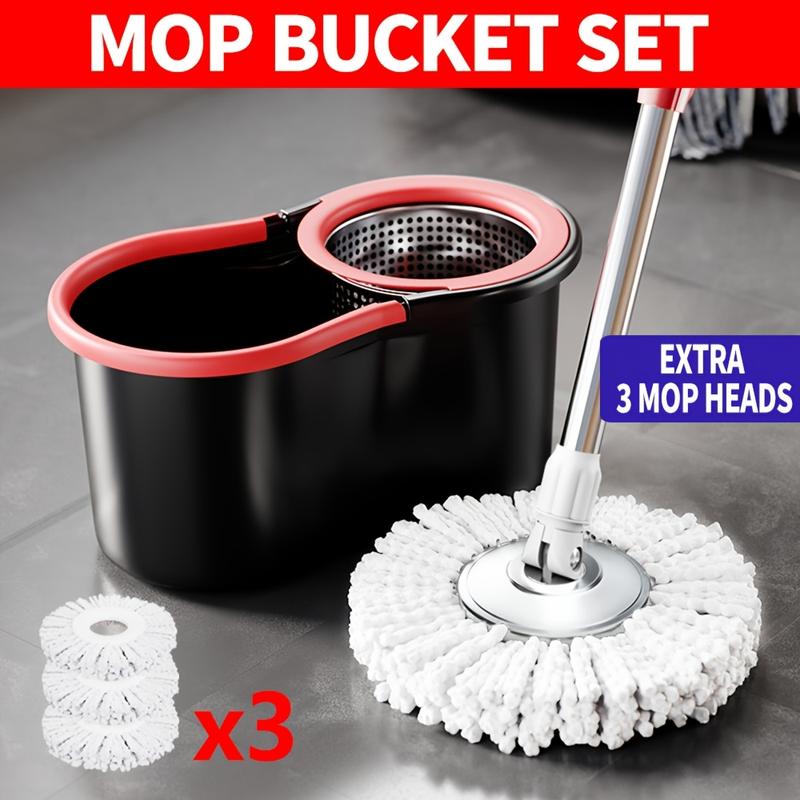 Mop And Bucket Set with 360° Rotatable Mop 3 Microfiber Heads 61-Inch Adjustable Handle Efficient Easy Home Cleaning Supplies