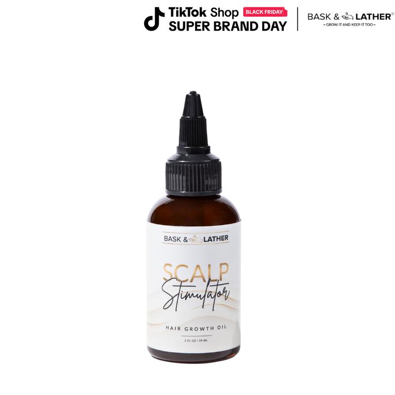 BASK AND LATHER Scalp Stimulator Hair Growth Oil - Lightweight Rosemary & Mint Blend for Thicker, Fuller Hair, Alopecia Support & Hair Regrowth