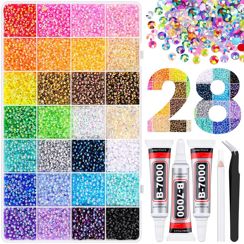 【#Mothersdaygift #Summervibes】VIBRANT GEMS 26000Pcs Resin Rhinestones with Tweezers for Crafting Mixed-Color 3mm Bedazzling Crystal with Gifted Tools Jewelry for DIY Crafts Clothing Tumblers Shoes Fabric Nail Art Colorful