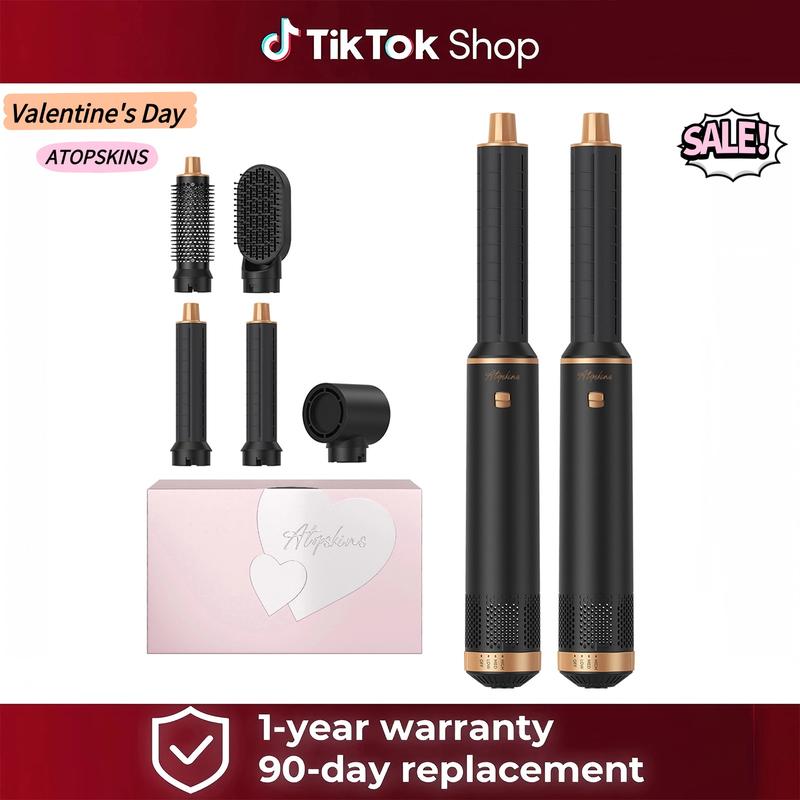 ATOPSKINS 5-in-1 Air Styler,hairstyle,The Industry Basic :Soft Airflow & Ultra-Lightweight(The attachments are made of plastic）, Zero Heat Damage (203°F) Pink Blue  30-day free returns Summervibes Hair Curling Iron Thermal Brush blow dryer