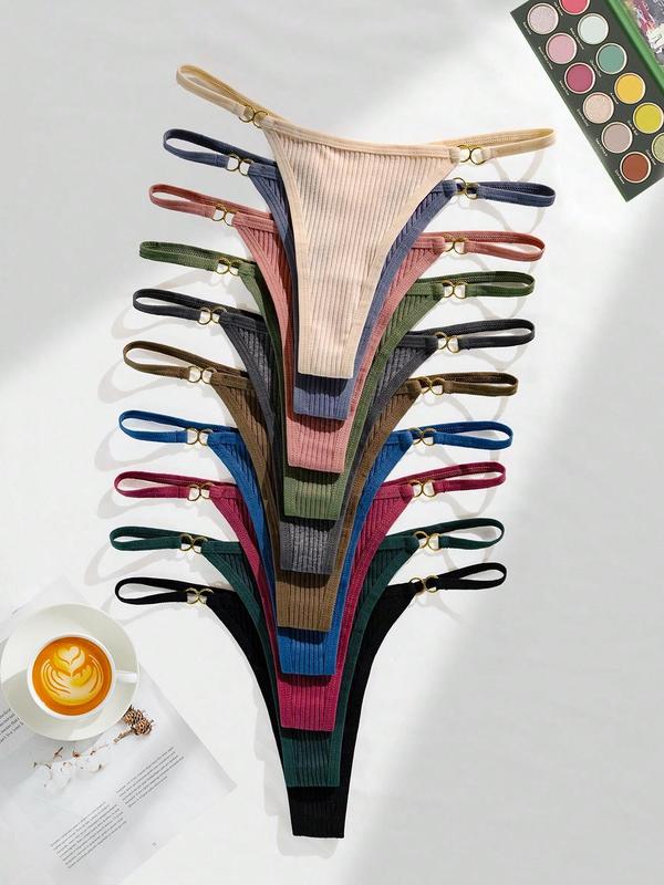 Women's Ring Linked Thong, 12/18 Counts Casual Comfy Soft and Breathable Panty for Daily Wear, Summer Outfits 2024, Women's Knicker for All Seasons, Casual Comfy Panties