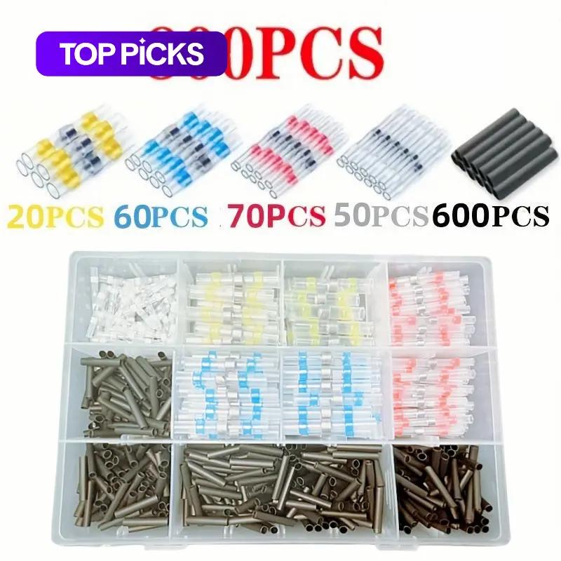 Car Heat Shrink Butt Crimp Terminal Kit, Waterproof Solder Seal Electrical Connectors, Suitable for Automotive & Marine Wiring, Cable Terminal, Durable Reliable Connectors, Terminal Plug Kit, Waterproof Protective, Universal Connector