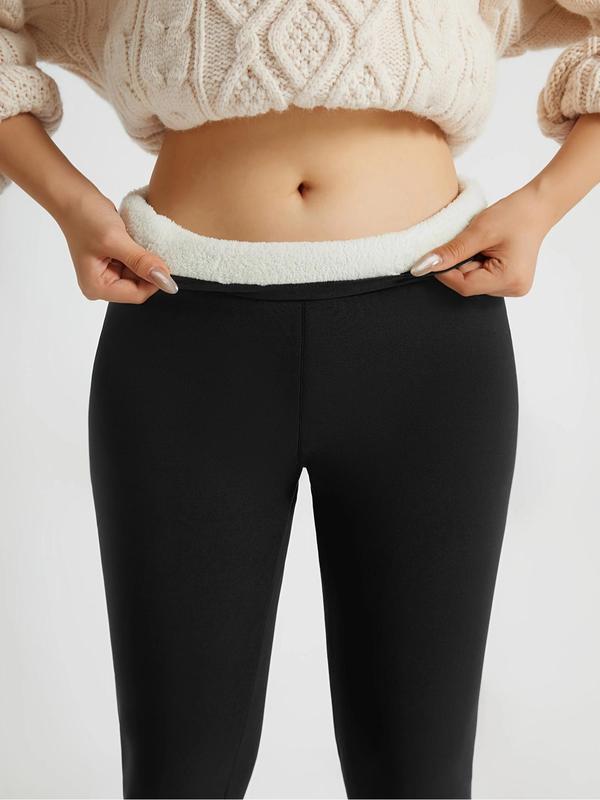 Women's Solid Color High Waist Thermal Lined Sports Tummy Control Gym Legging, Gym Clothing, Yoga Legging Pants, Warm Wide Waistband Skinny Pants for Winter, Ladies Sportswear Clothing for Indoor Outdoor Wear, Leggings for Women,  Yoga Pants