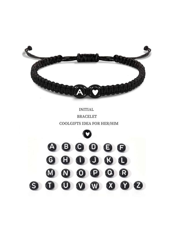Summer 26 Letters & Heart Design Braided Drawstring Couple Bracelets, Casual Simple Plain Color Braided Bracelet, Adjustable Bracelet, Creative All-match Gift, Jewelry Gifts, Charms Bracelet, Initial Letter Bracelets, Letter Link Bracelet