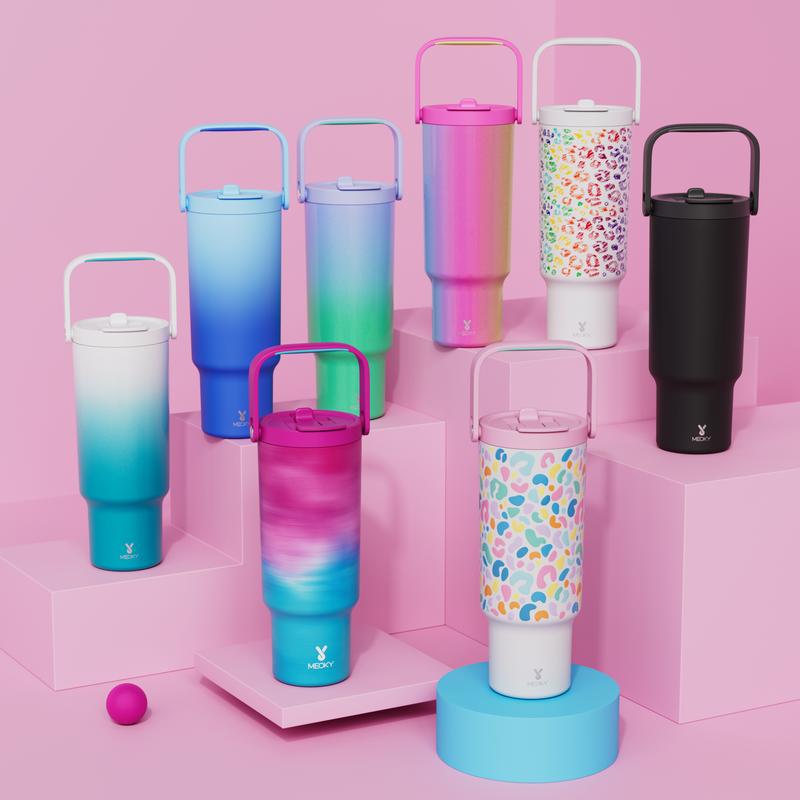 Summervibes,【Live Exclusive Deal】MEOKY 32/40/50oz 100% Leak-proof Stainless Steel Handle Thermos Cup, Suitable for Carrying out, two Handles, Drop-resistant，Patterned mugs Solid color mugs，Car Cup，Travel mug，Office mug.Mother's Day & Father's Day Gifts ti