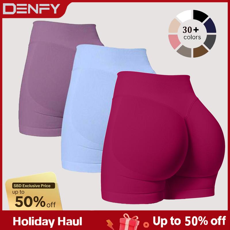 DENFY Impact Shorts Fitness Gymwear Hip-Lifting Seamless Yoga Shorts Compression Impact Shorts Sportswear  Hidden Scrunch Butt lifting Shorts