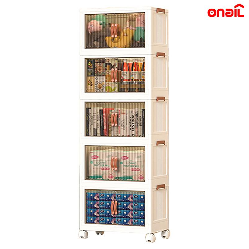 ONAIL 40/64/128QT Foldable Storage Box with Lid,  1-5 layers Holders with Wheels for Kitchen Bedroom Bathroom Warehouse Kitchen Home Storage Stackable Organizer