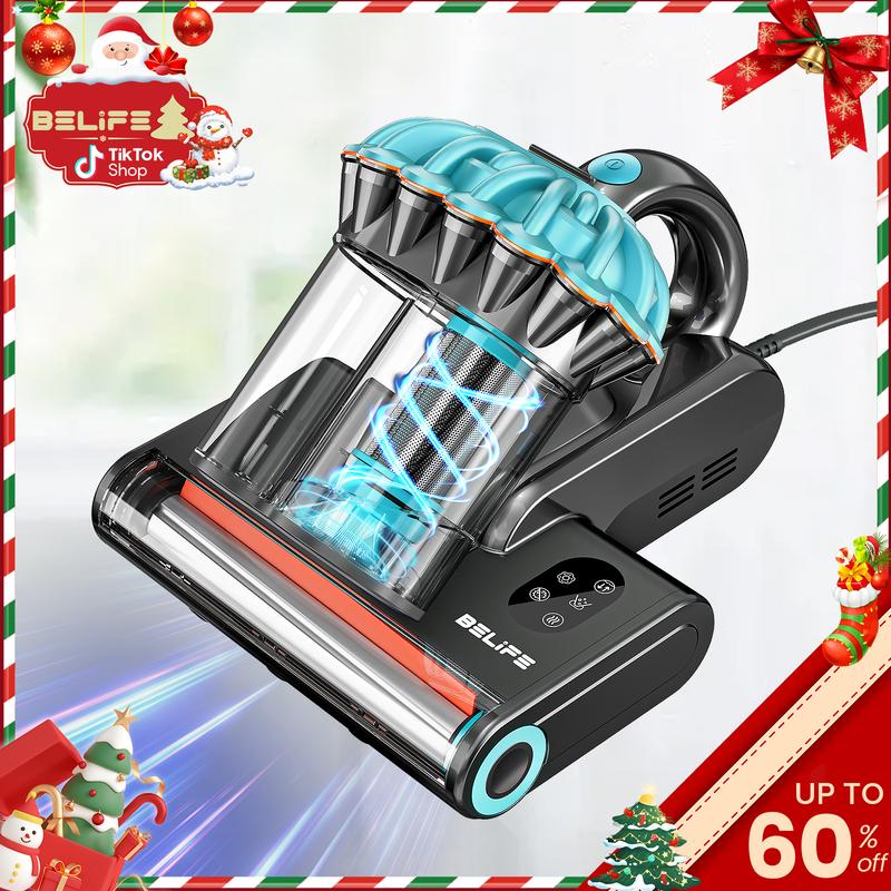 Belife M8 Mattress Vacuum Cleaner, Anti-allergen Dust Mite Bed Vacuum Cleaner with Safe UV Function & Hot Air & High Heating, 550W 18Kpa Powerful Suction Double-Cup Handheld Vacuum for Bed, Couch, Sofa, Corded