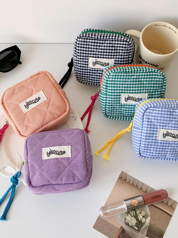 Plaid Pattern Quilted Makeup Bag, Portable Cosmetic Storage Bag with Zipper, Handheld Cosmetic Pouch, Cosmetics Organizer, Versatile Makeup Organizer Pouch for Travel & Daily Used,Gifts For Women, Travel Essentials