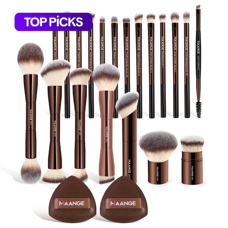 Maange 10/20-Piece Aluminum Makeup Brush Set, Face Makeup Brushes, Makeup Brushes Kits, Includes Complexion Brush, Foundation, Powder, Blush, Eyeshadow, Concealer, Highlighter, Sponge, Storage Box, Makeup Tools Set, Face Brush Set #GLOBAL PICKS