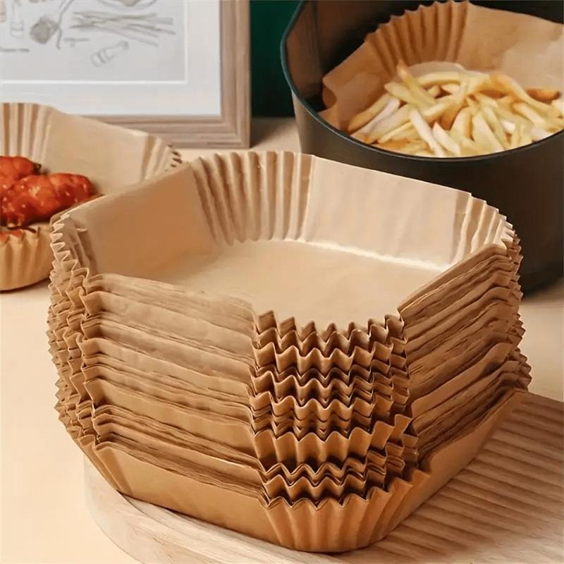 Square Air Fryer Paper Liners, 1 Set 3–5 L Universal Air Fryer Oil-Absorbing Baking Paper, Food-Grade Baking Tray Liners for Home Kitchen, Gift