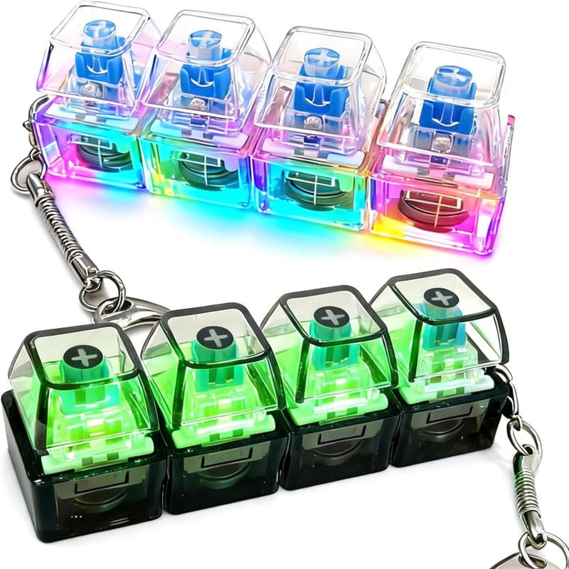Glowing Keyboard Fidget Keychain, 4-In-1 Multifunctional Decompression Button, Stress Relief Fidget Gift, Transparent Color/, 1 Pcs