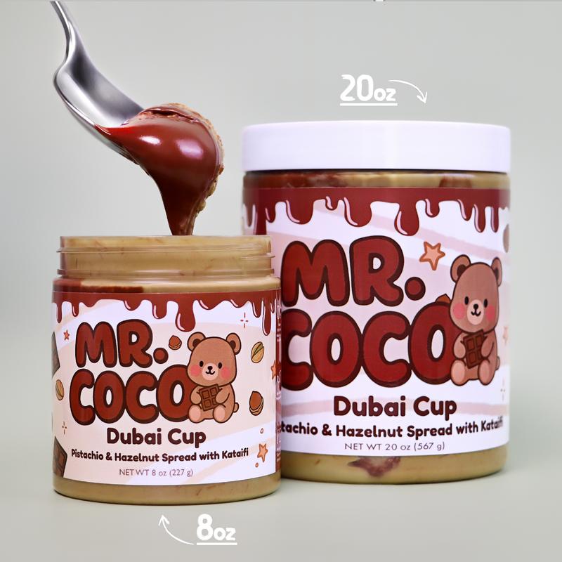 Mr. Coco Dubai Cup – Pistachio Cream + Tahini & Crunchy Kataifi - 8oz/20oz Jar - 2 Flavors: Classic & Hazelnut